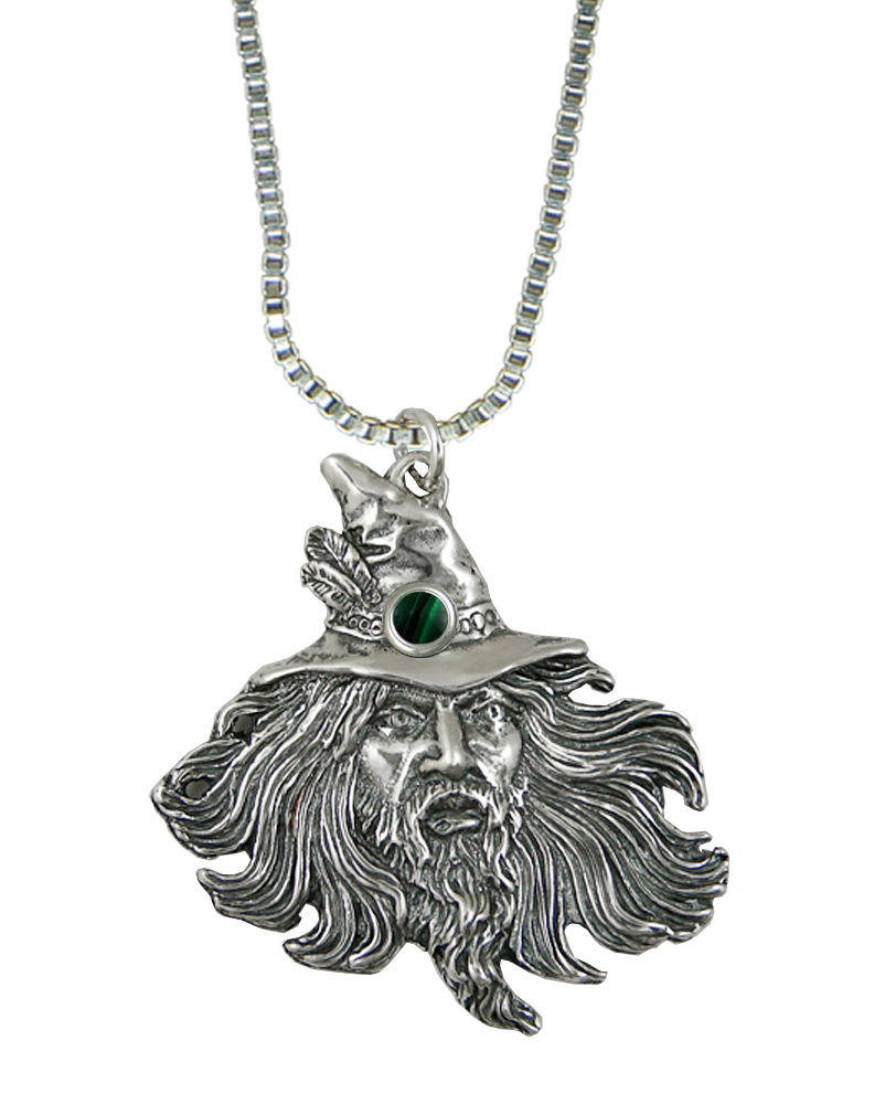 Sterling Silver Wizard by Fantasy Artist Julie Guthrie Pendant With Malachite